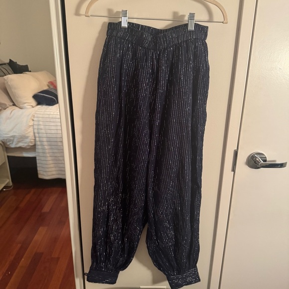 SUZIE KONDI lurex gaze stripped balloon harem pants - Picture 1 of 5